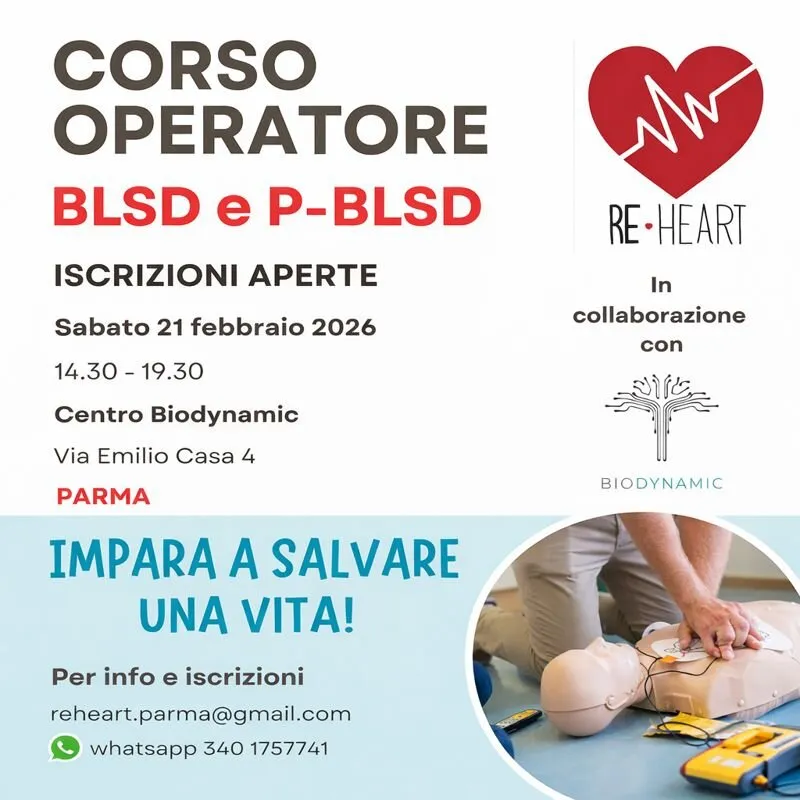 Corso BLSD e PBLSD 21 Febbraio 2026 a Parma presso Centro Biodynamic